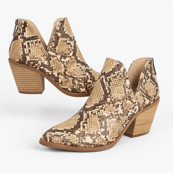 Steve Madden Shoes - STEVE MADDEN Snakeskin Cutout Ankle Booties – Pointed Toe Block Heel Size 80
